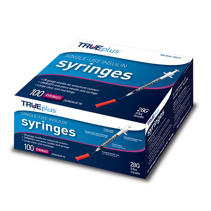 TRUEplus 28g 1/2cc 1/2" Syringes - 100ct