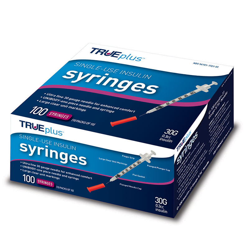 TRUEplus 30g 3/10cc 5/16" Syringes - 100ct