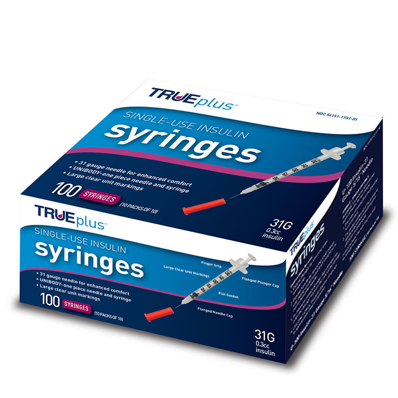 TRUEplus 31g 3/10cc 5/16" Syringes - 100ct