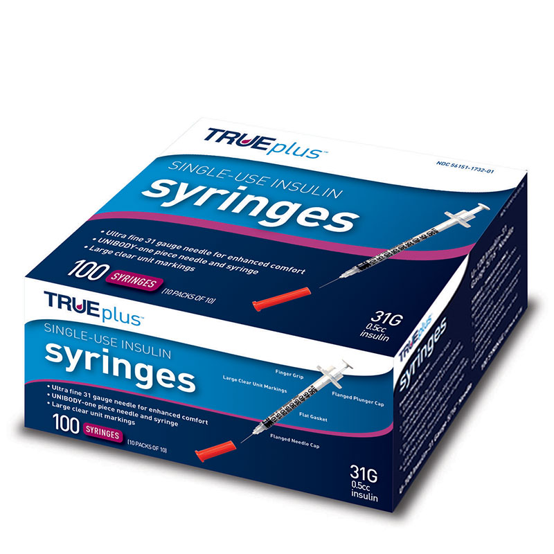 TRUEplus 31g 1/2cc 5/16" Syringes - 100ct