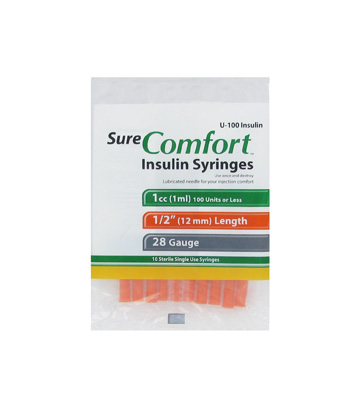 Sure Comfort 28g; 1cc; 12mm (1/12 in) Syringes - DiabetesSupplies4Less